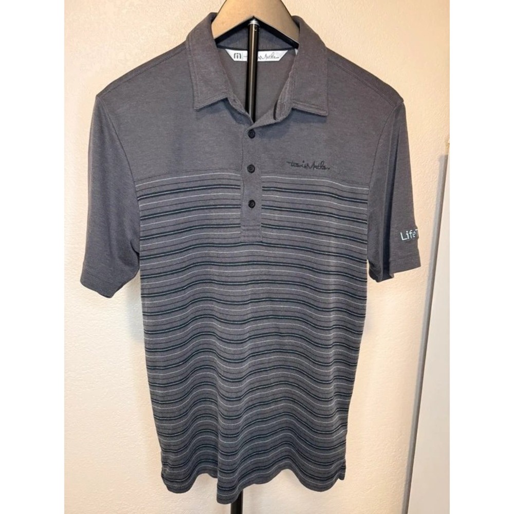 TravisMathew Mens LifeTrends Polo Shirt Gray Striped Golf Performance Small
